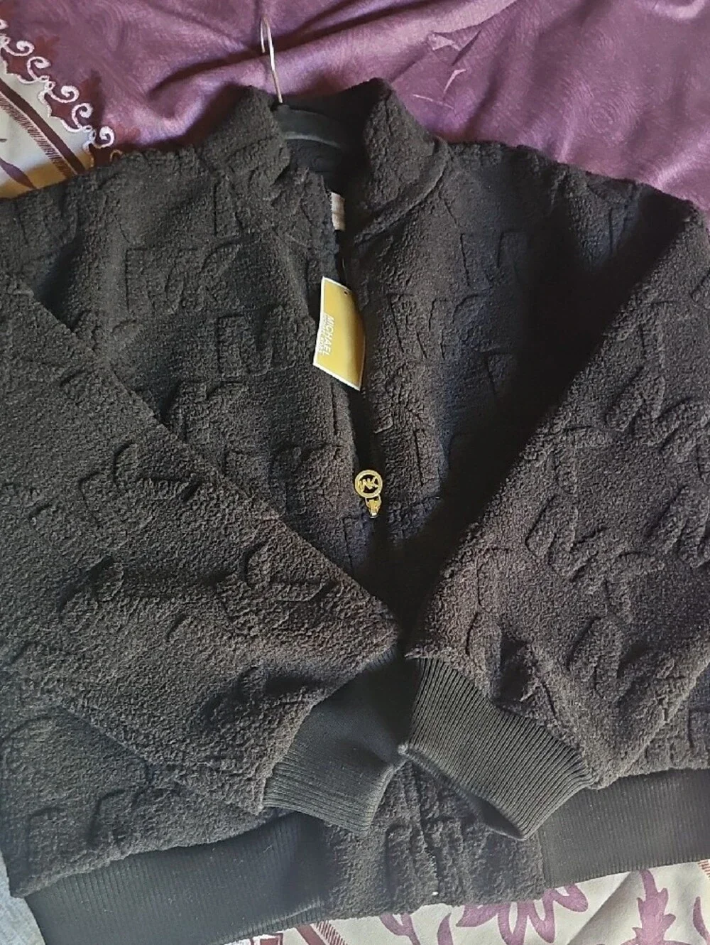 Michael Kors Black Logo Jacquard Sherpa Jacket